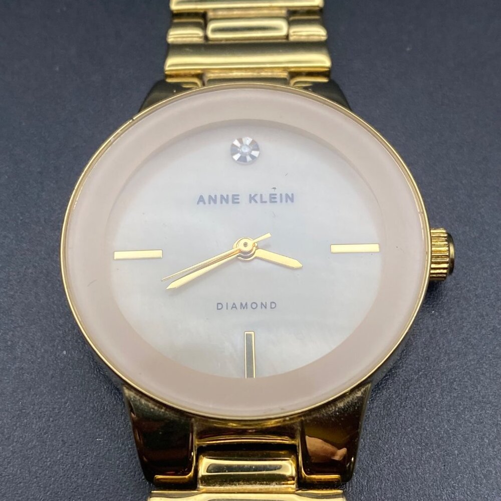 Anne Klein Womens Gold Tone Diamond Watch MOP Dial New Battery Runs AK2670